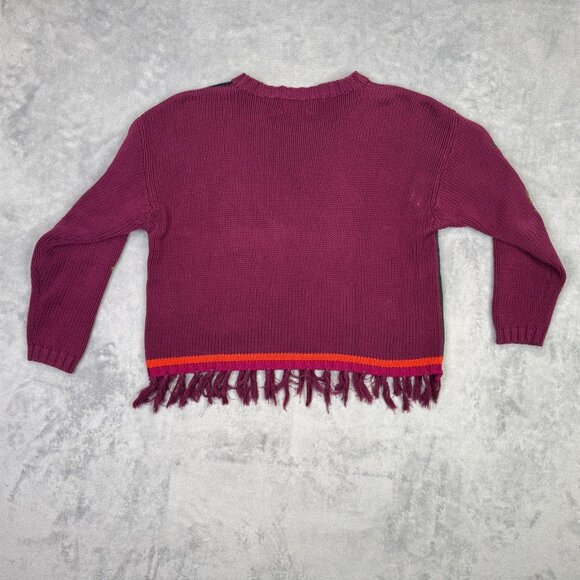 ESPRIT Sweater Womens Medium M Burgundy Red Floral Knit Color Block Tassel Fall - Picture 3 of 12